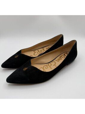 Sam Edelman Rosalie Suede Pointed Ballet Flats Black Women Size 7M Chic Classic